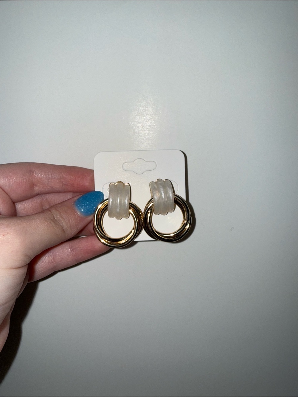 Gold and Frosted White Double Hoop Earrings - Women Jewelry